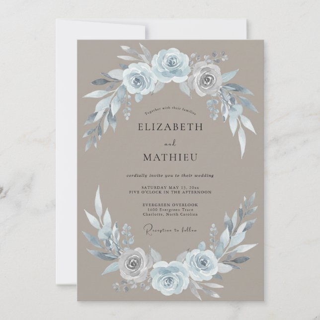 Invitación Boda Rosa de Acero Tostado (Anverso)