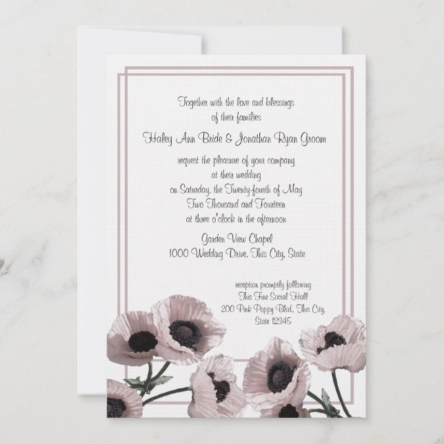 Invitación Boda rosa de amapola (Anverso)