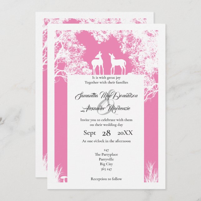 Invitación Boda rosa de cartón falso de Woodland (Anverso / Reverso)