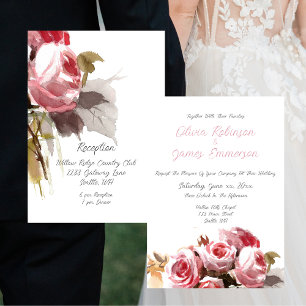 Invitación Boda rosa de color de agua de Rosas antiguos