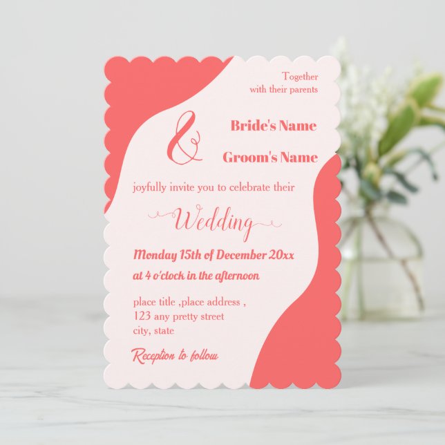 Invitación Boda rosa de coral elegante romántico (Anverso de pie)