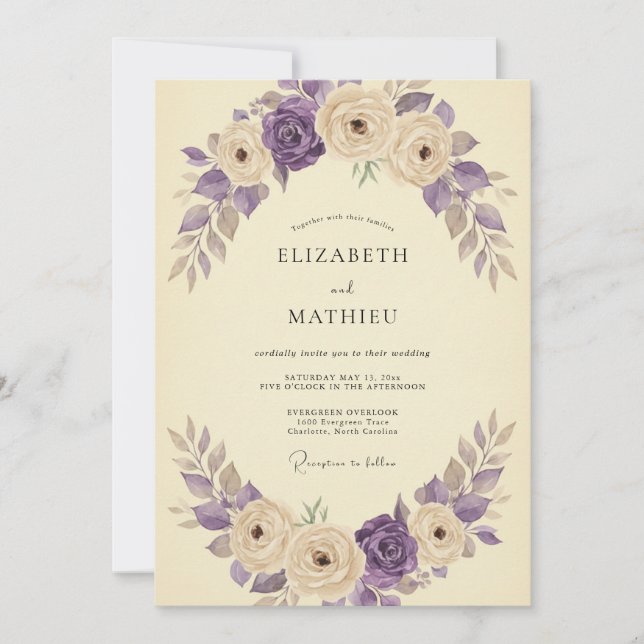 Invitación Boda Rosa de Crema Amatista (Anverso)
