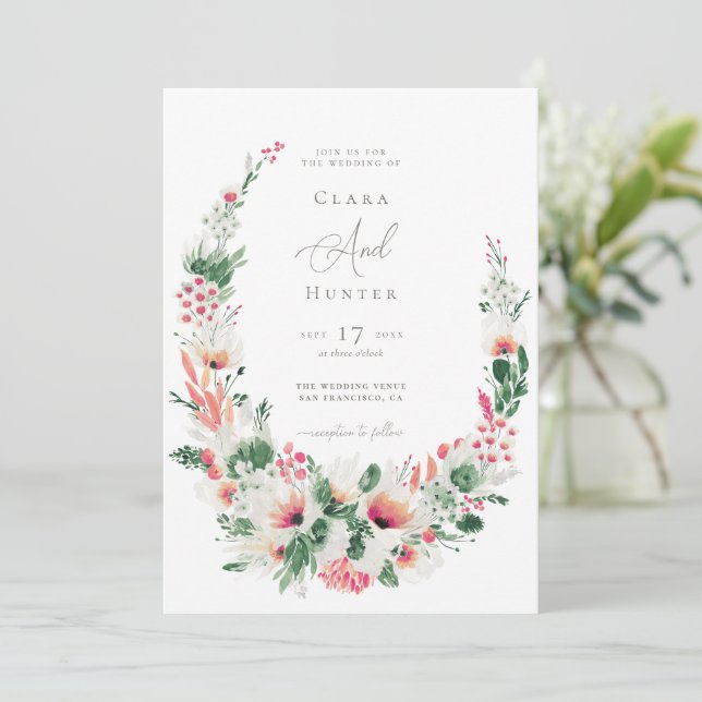 Invitación Boda rosa de flor silvestre moderno (Anverso de pie)