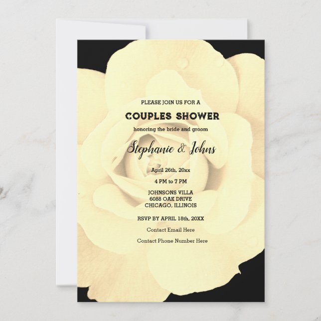 Invitación Boda Rosa de flores de marfil de doble ducha (Anverso)