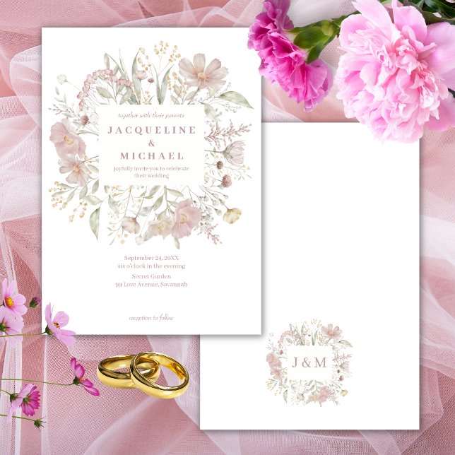 Invitación Boda Rosa de flores silvestres de marco botánico (Subido por el creador)