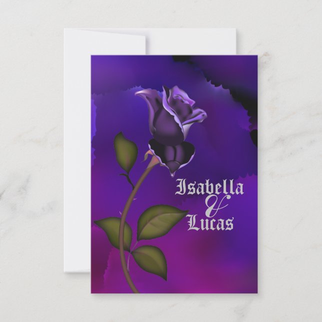 Invitación Boda Rosa de Gótico púrpura profundo (Anverso)
