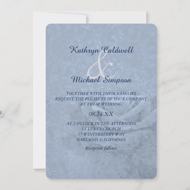 Invitación Boda Rosa de hielo azul (Anverso)