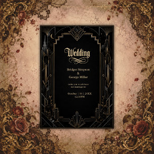 Invitación Boda Rosa de la Silueta Art Déco Gótica