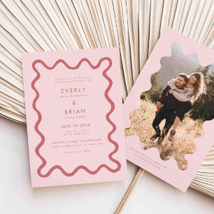 Invitación Boda rosa de línea dibujada a mano rápida