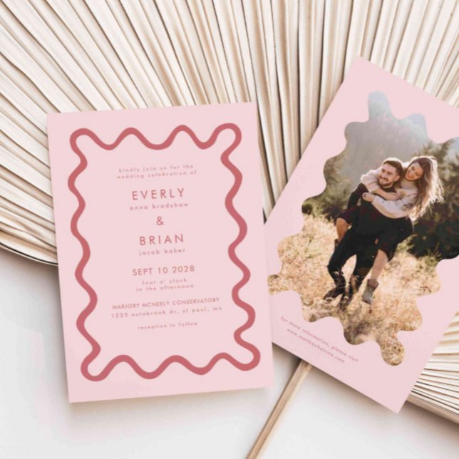 Invitación Boda rosa de línea dibujada a mano rápida (Subido por el creador)