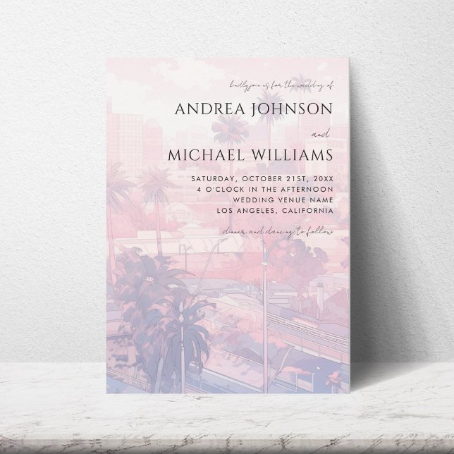 Invitación Boda Rosa de Los Ángeles California Dreamy LA City (Subido por el creador)