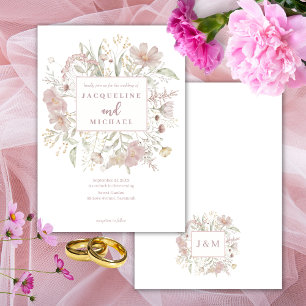 Invitación Boda Rosa de marco de flores silvestres botánicas