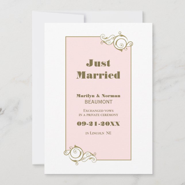 Invitación Boda rosa de marco dorado (Anverso)