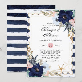 Invitación Boda rosa de Marina Nautical Blooms Naval Rubor