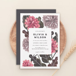 Invitación Boda rosa de mauve gris de carbón floral floral mo