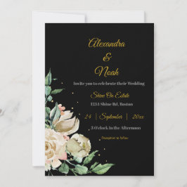 Invitación Boda Rosa de Moda rosa floral elegante blanco negr