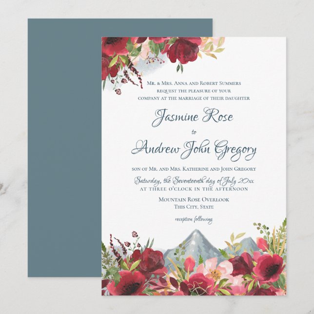 Invitación Boda Rosa de Montaña Salvaje (Anverso / Reverso)