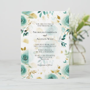 Invitación Boda Rosa de oro blanco Mint Green