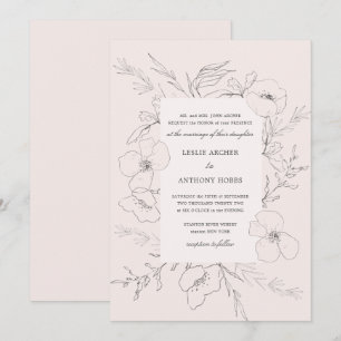 Invitación Boda Rosa de Peony Rubor con dibujos a mano