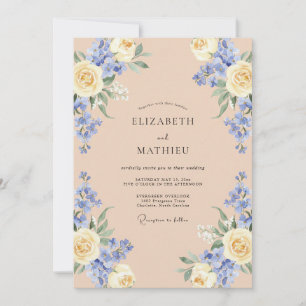 Invitación Boda rosa de pervinca con champán