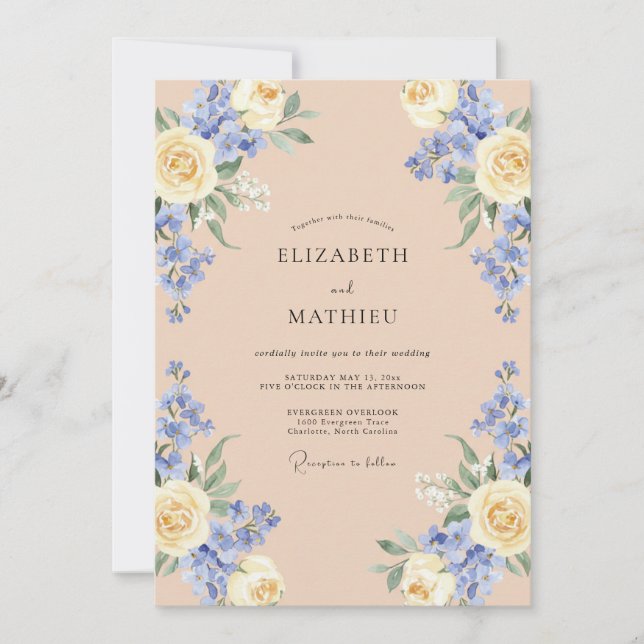 Invitación Boda rosa de pervinca con champán (Anverso)