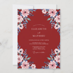 Invitación Boda Rosa de Pizarra Carmesí