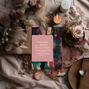 Invitación Boda rosa de polvo verde oscuro de cobre abstracto