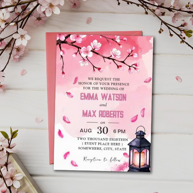 Invitación Boda rosa de primavera elegante con flores de cere (Subido por el creador)
