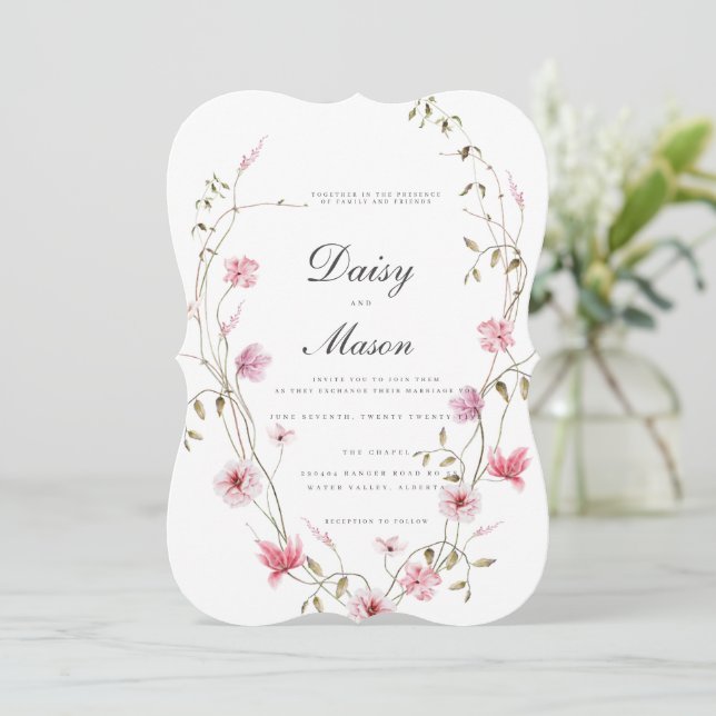 Invitación Boda rosa de Rubor floral suave romántico (Anverso de pie)