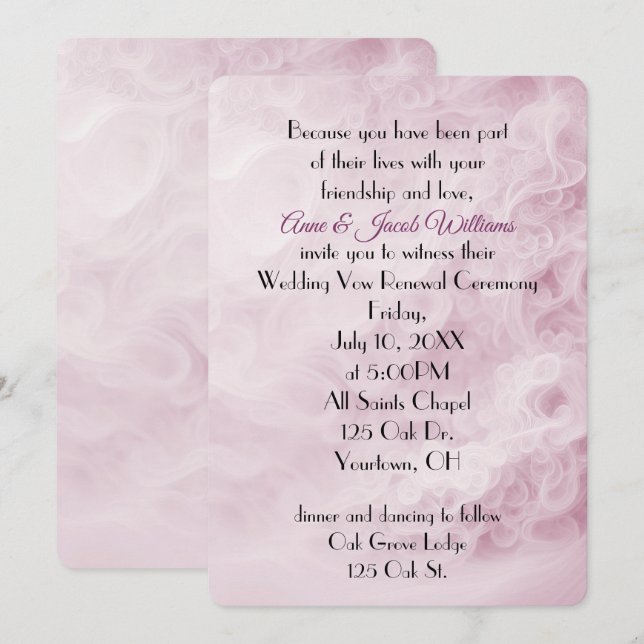 Invitación Boda Rosa de Rubor Resumen Renovación de votos (Anverso / Reverso)