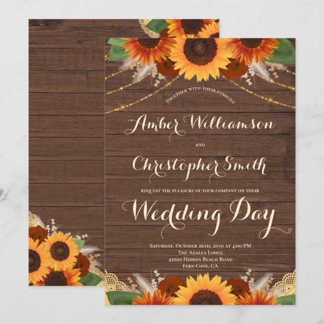 Invitación Boda Rosa de Terracota de Madera Rústica de Giraso (Anverso / Reverso)