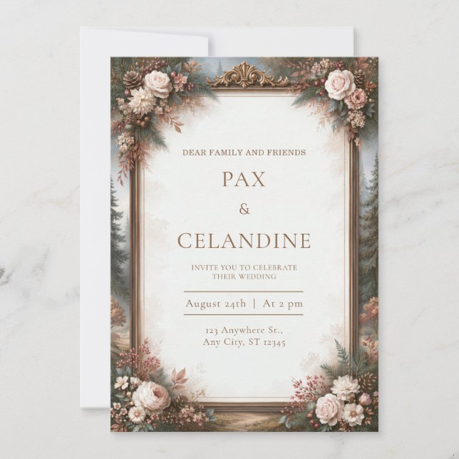 Invitación Boda Rosa del Bosque de Oro Antiguo (Anverso)