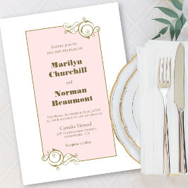 Invitación Boda rosa del marco dorado moderno