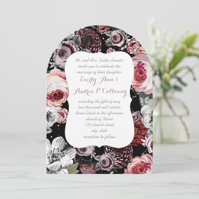 Invitación Boda Rosa del Patrimonio Púrpura y Rosa (Anverso de pie)