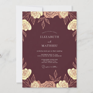 Invitación Boda Rosa Dorada de Burdeos