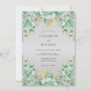 Invitación Boda Rosa Dorada Espuma de Mar