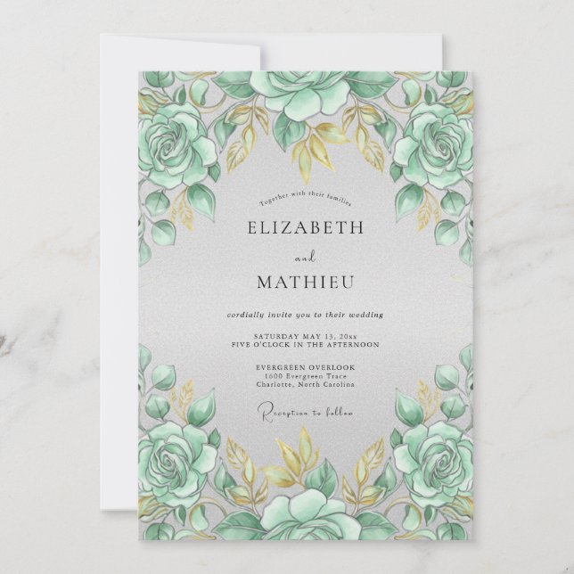 Invitación Boda Rosa Dorada Espuma de Mar (Anverso)