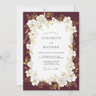 Invitación Boda Rosa Dorada Granate