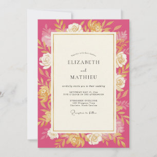 Invitación Boda Rosa Dorada Magenta