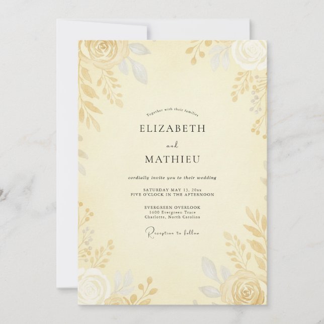 Invitación Boda Rosa Dorada Mantequilla (Anverso)