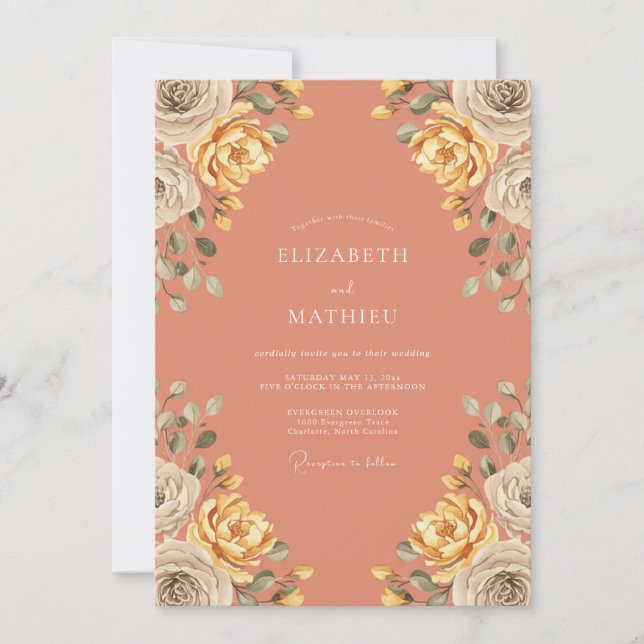 Invitación Boda Rosa Dorada Terracota (Anverso)