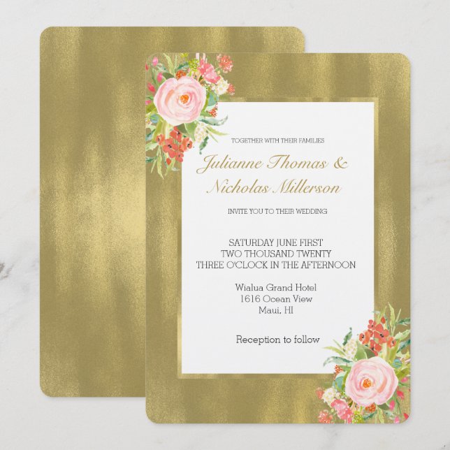 Invitación Boda Rosa Dorado (Anverso / Reverso)