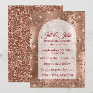 Invitación Boda Rosa Dorado Arco Brillante