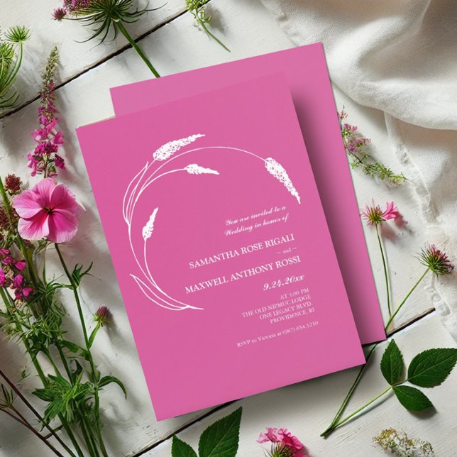 Invitación Boda rosa elegante de la moderna Fuchsia (Pink floral wedding invitations wildflower line art by Victoria Grigaliunas Do Tell A Belle)
