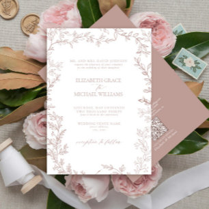 Invitación Boda Rosa elegante formal clásico de código QR