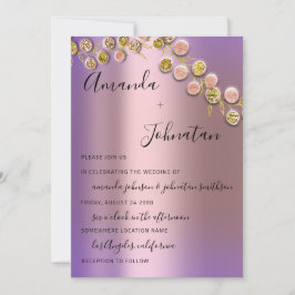 Invitación Boda Rosa elegante Golden Wreath Bridal Purple