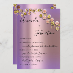 Invitación Boda Rosa elegante Golden Wreath Bridal Purple