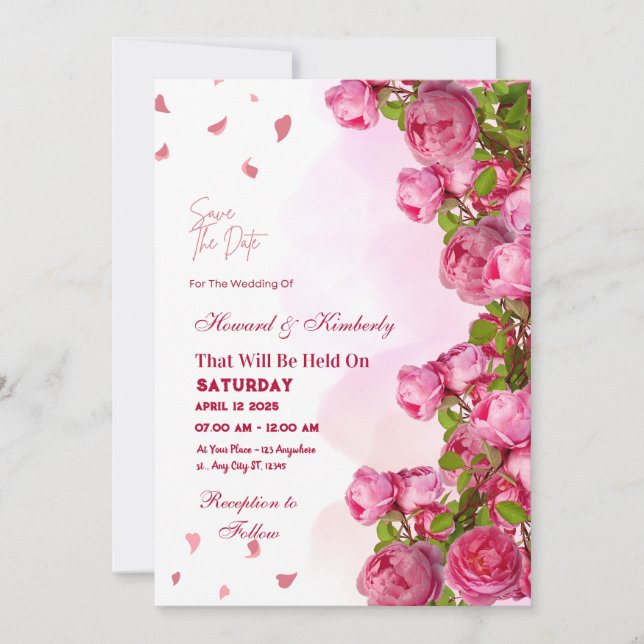Invitación Boda rosa elegante - Románticos Recuerdos eternos (Anverso)