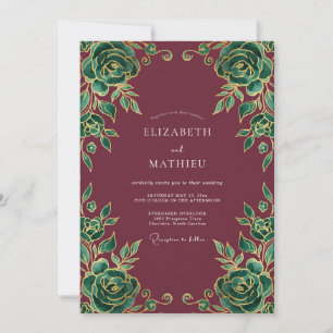Invitación Boda Rosa Esmeralda Granate