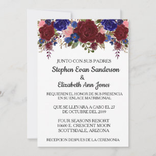 Invitación Boda Rosa español de la Marina de Borgoña